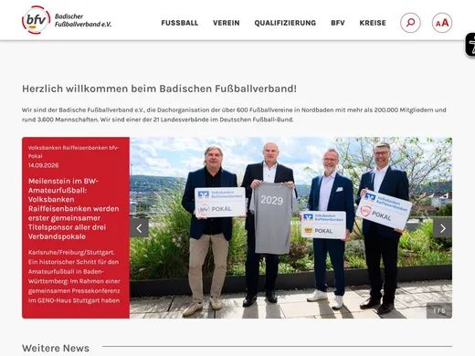 Die Startseite des Verbandsauftritts