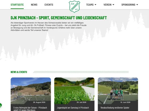 Die Startseite des Vereinsauftritts