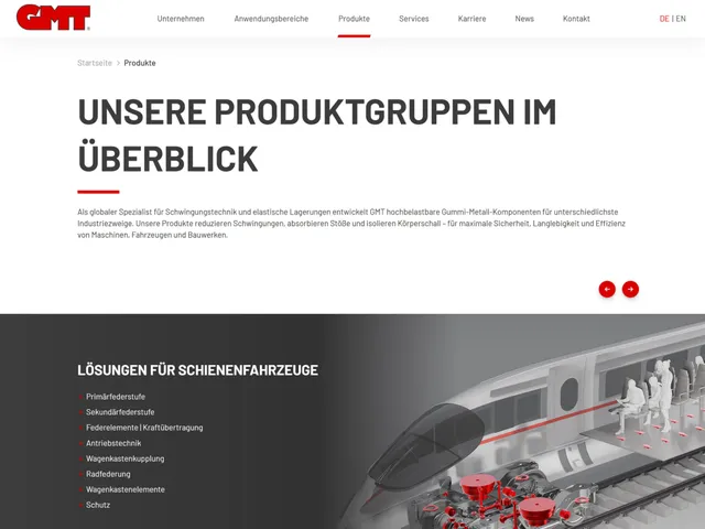 Produktbereich der neuen Website