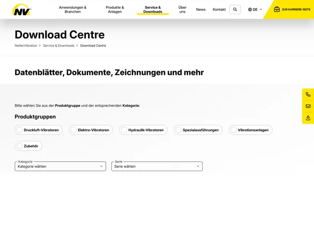 Download Centre mit Filterung nach Produktgruppe