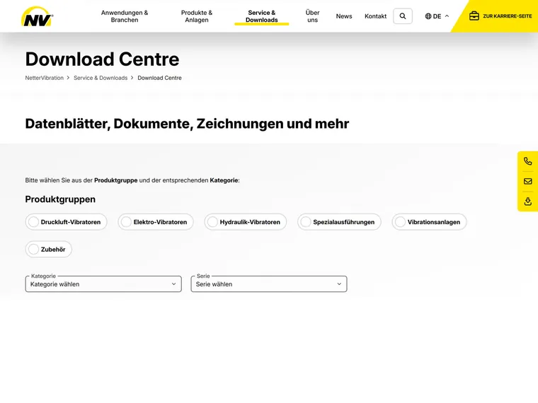 Download Centre mit Filterung nach Produktgruppe