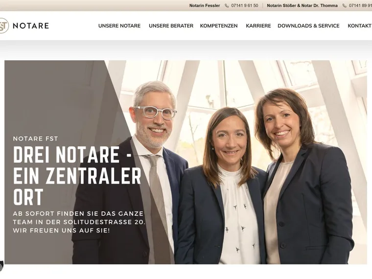 Die Startseite des Notariats