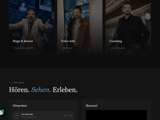 Die drei Arbeitsfelder mit Hörproben und Showreel