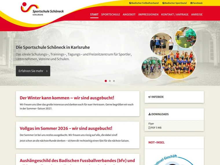 Die Website der Sportschule Schöneck